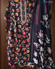 Cotton Digital Print Unstitched Suit with Neck Work