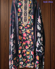 Cotton Digital Print Unstitched Suit with Neck Work