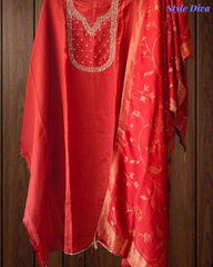 Crepe Partywear Suit with Zari and Pearl Detailing