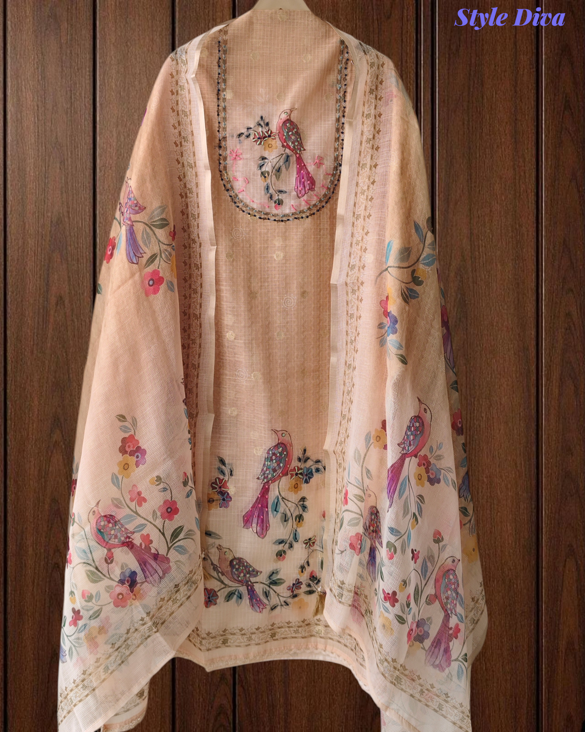 Elegant Kota Digital Print Suit with Highlighting Knot Work