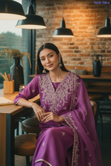 Festive Muslin Shimmer Zardosi Work Un-Stitched Suit Set