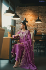 Festive Muslin Shimmer Zardosi Work Un-Stitched Suit Set