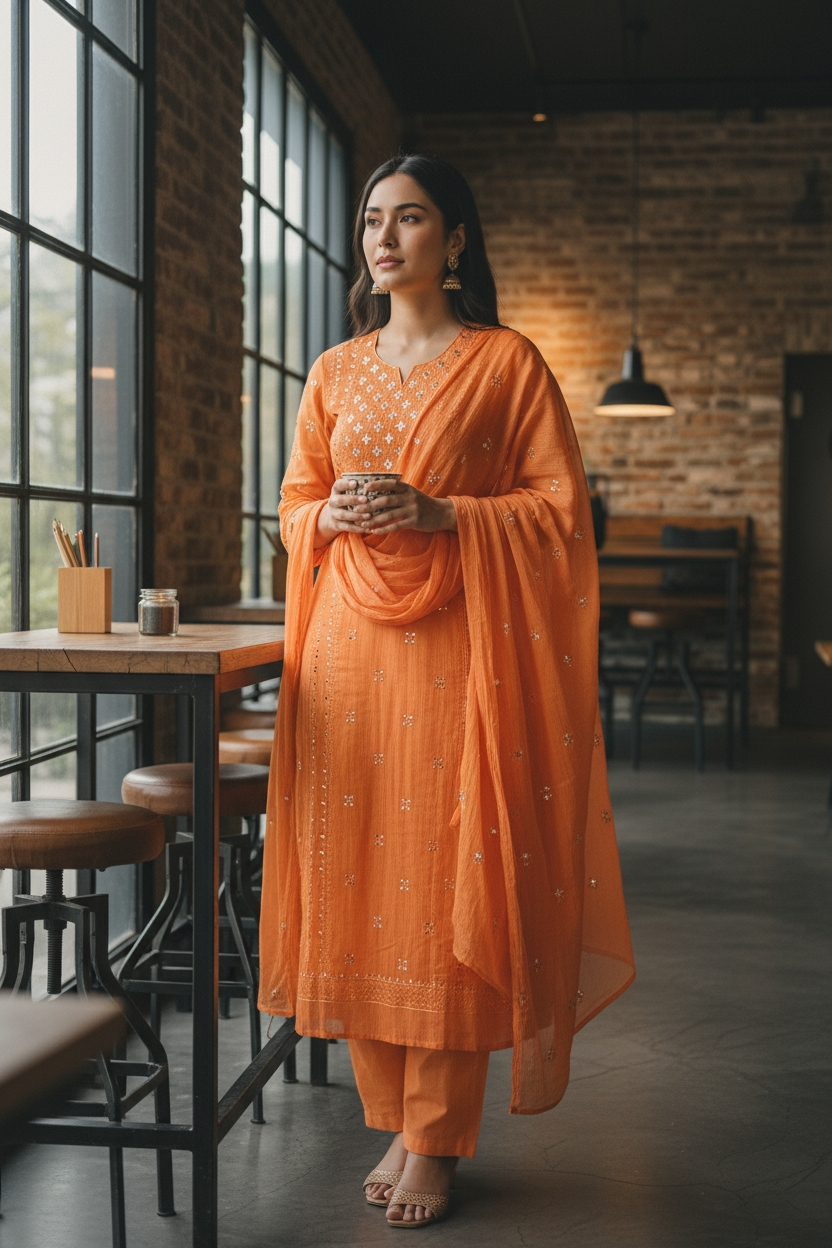 Pure Mul Chanderi Elegance – Pita & Thread Embroidery Unstitched Suit