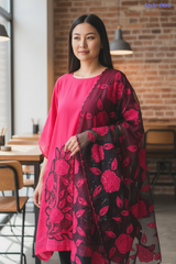 Designer Mul Chanderi Appliqué Work Un-Stitched Suit Set with Organza Dupatta