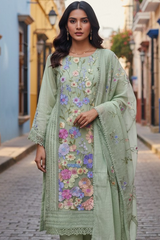 Cotton  Linen  3D Embroidery Patch Work  UnStitched Suit