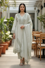 Designer Khadi Cotton Pakistani Crochet Lacing Un-Stitched Suit Set