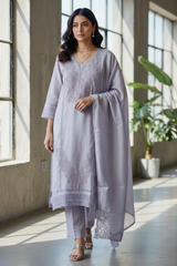 Designer Khadi Cotton Pakistani Crochet Lacing Un-Stitched Suit Set
