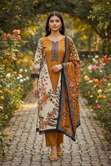 Muslin Digital Printed Semi-Stitched Suit with Mirror Work & Croatia Lacing