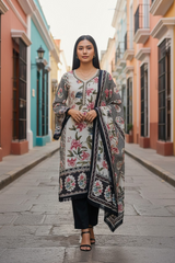 Muslin Digital Print Semi-Stitched Suit with Crochet Lacing & Sequence Cut-Dana Work