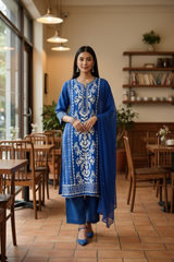 Muslin Digital Print Kurta with Gotta Lacing & Pearl Highlight Unstitched Suit Set