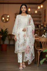 Premium Organza Digital Print Unstitched Suit with Gotta Highlighting Work