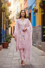 Organza 3D Embroidery Patch Work Unstitched Suit with Embroidered Dupatta