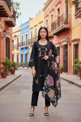 Premium Georgette Embroidered Unstitched Suit With Digital Print Dupatta