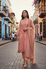 Premium Georgette Embroidered Unstitched Suit With Digital Print Dupatta