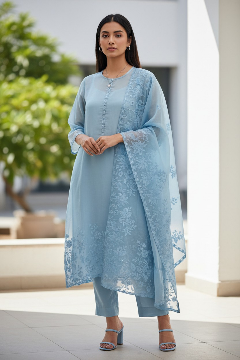Soft Organza Embroidered Un-Stitched Party Wear Suit with Organza Dupatta