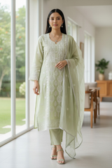 Premium Cotton Chikankari Work Unstitched Suit with Cut Dana Highlighting
