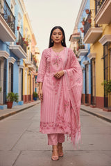 Linen Digital Print Unstitched Suit Set  with Pearl Highlighting