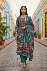 Muslin Digital Print Un-Stitched Suit with Pearl Highlighting and Digital Print Dupatta