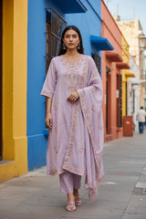 Mul Chanderi Overall Aari Embroidery Un-Stitched Suit (3 Pc Set)