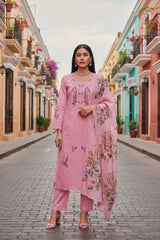 Pakistani Style Mul Chanderi Cut Work Embroidered Un-Stitched Suit with Digital Print Dupatta