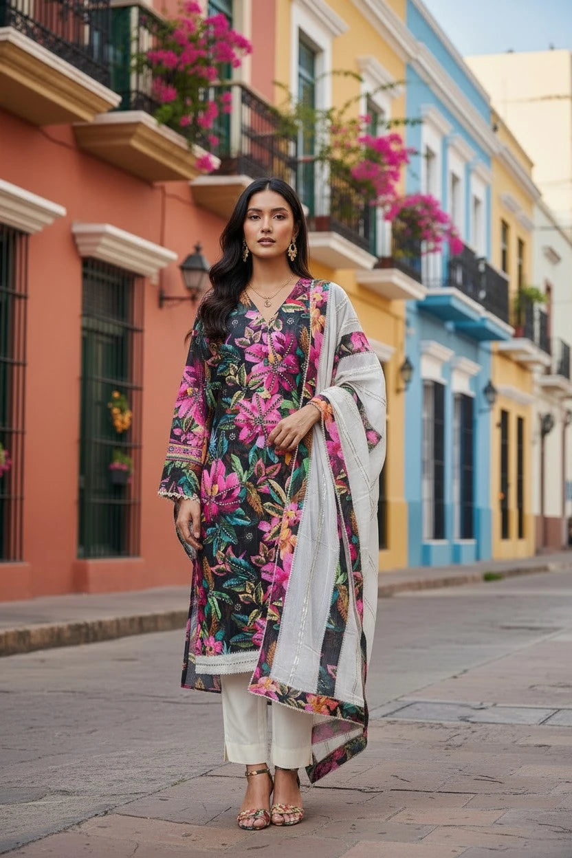 Cotton Faux Mirror Work Unstitched Suit with Gotta Work Dupatta