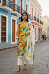 Cotton Faux Mirror Work Unstitched Suit with Gotta Work Dupatta