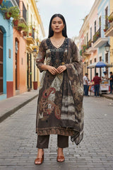 Muslin Digital Print Cut Dana & Sequin Work Un-Stitched Suit with Muslin Dupatta