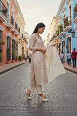 Soft Mul Chanderi Kantha Work Un-Stitched Suit with Crochet Lace Dupatta