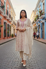 Soft Mul Chanderi Kantha Work Un-Stitched Suit with Crochet Lace Dupatta