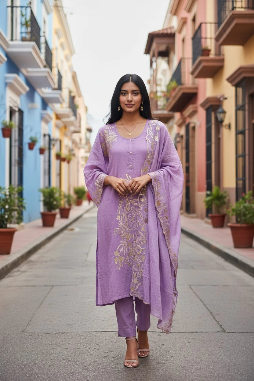 Soft Mul Chanderi Gotta Work Un Stitched Suit with Matching Dupatta