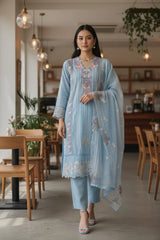 Designer - Organza Embroidery Un Stitched Suit with Crochet Lace Dupatta