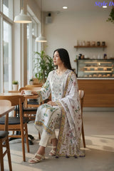 LIGHT PINK-Muslin Digital Print Semi-Stitched Suit with Pearl and Zari Work Patch Dupatta