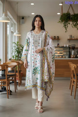 LIGHT PINK-Muslin Digital Print Semi-Stitched Suit with Pearl and Zari Work Patch Dupatta