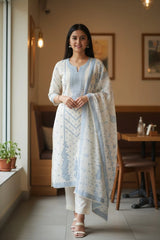 Pure Cotton Weaving Embroidery Unstitched Suit with Coordinated Dupatta
