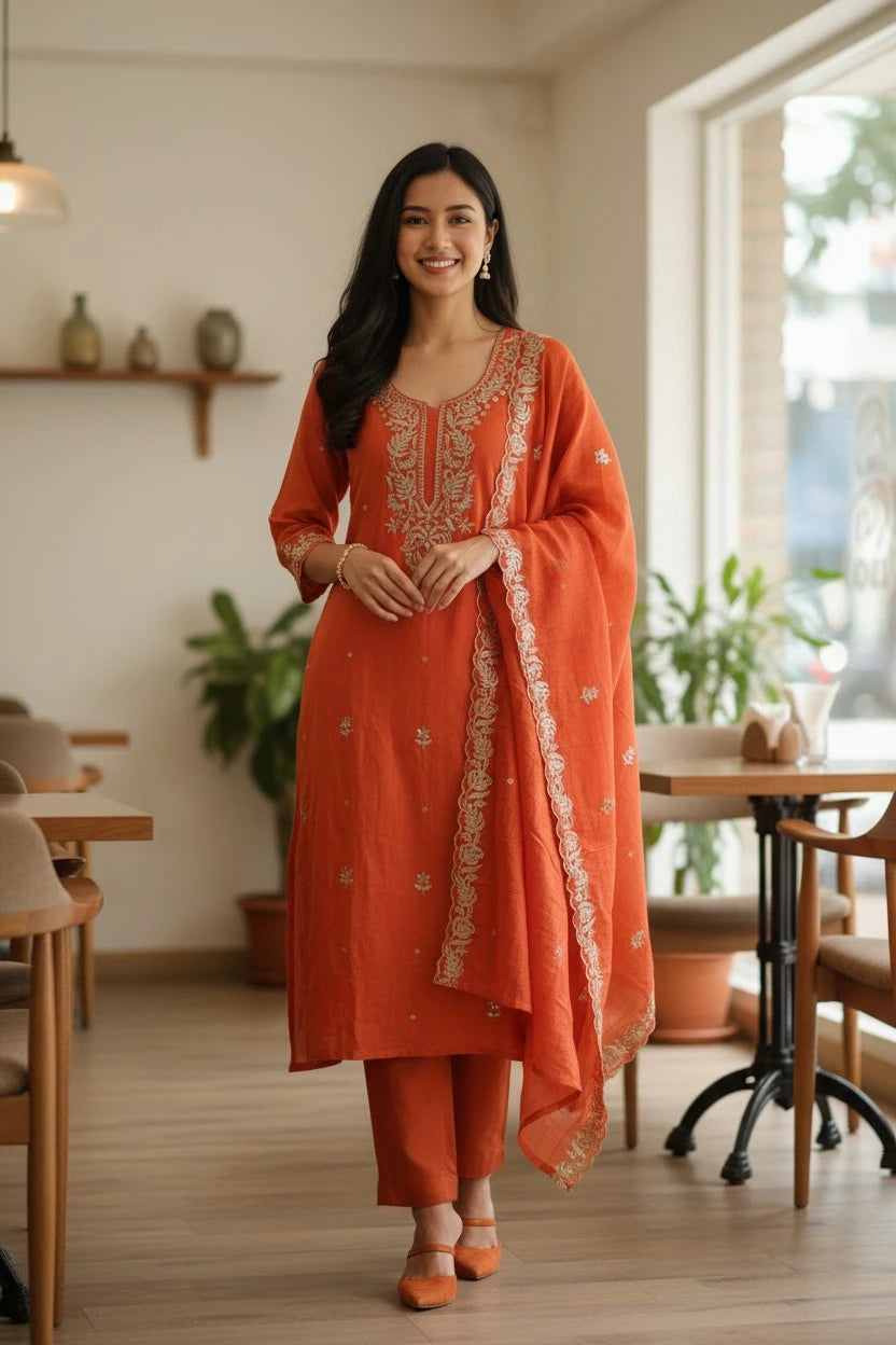 Mul Cotton Pita & Mukesh Work Unstitched Suit with Elegant Dupatta