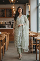 Crinkle Georgette Embroidered Unstitched Suit with Embroidered Dupatta