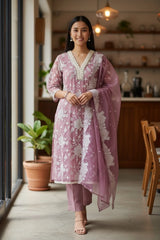 Crinkle Georgette Embroidered Unstitched Suit with Embroidered Dupatta