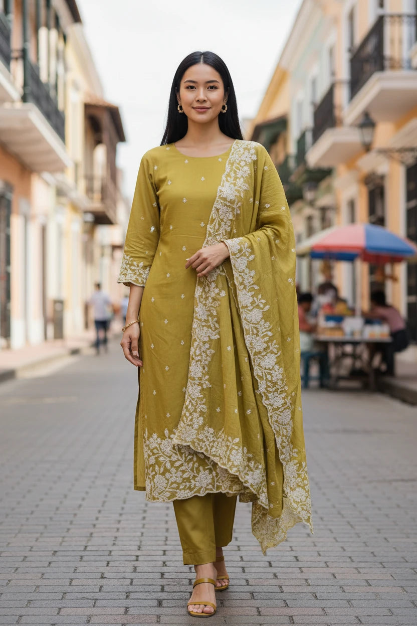 Premium Georgette Embroidered Unstitched Suit with Scalloped Dupatta