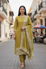 Premium Georgette Embroidered Unstitched Suit with Scalloped Dupatta