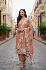 Premium Georgette Embroidered Unstitched Suit with Scalloped Dupatta