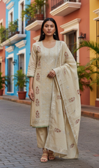 Crush Mul Cotton Block Print Unstitched Suit with Pita Embroidery Detailing