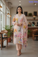 Organza Digital Print Zari Work Semi-Stitched Suit with Organza Digital Print Dupatta