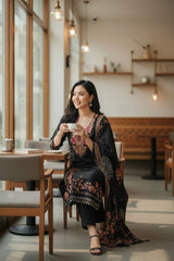 Muslin Digital Print Pearl High-Lighting Semi-Stitched Suit with Tassel Dupatta
