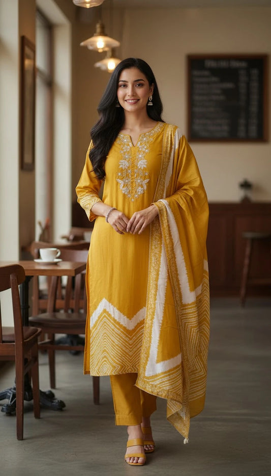 Gajji Silk Digital Print Unstitched Suit with Zari Embroidery Work Dupatta