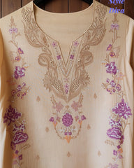 Pure Mul Cotton Cross-Stitch Embroidered Unstitched Suit with Scalloped Dupatta