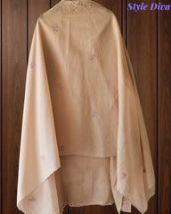 Pure Mul Cotton Cross-Stitch Embroidered Unstitched Suit with Scalloped Dupatta