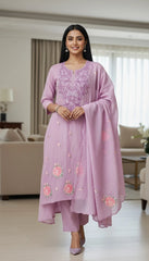 Mul Cotton Cross-Stitch Embroidered Unstitched Suit with Embroidered Dupatta