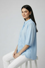 Pure Cotton Embroidered Regular Fit Casual Korean Shirt for Women