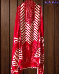 Gajji Silk Digital Print Unstitched Suit Set with Faux Mirror Highlights & Border Dupatta