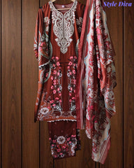 Fully Stitched -Rayon Pakistani Style Suit with Digital Print, Embroidery & Cotton Dupatta